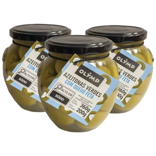 Kit 3 und Azeitonas Verdes Grega com Queijo Feta OLYMP 200g