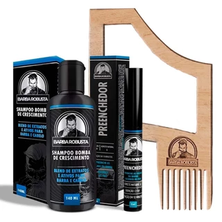 Kit Shampoo Preenchedor e Pente Regua Para Barba Robusta