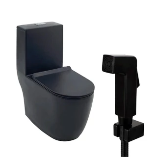 Kit Vaso Sanitário Monobloco Amazonita e Ducha Higiênica para Banheiro Jacuí - Preto em Oferta na Shopee