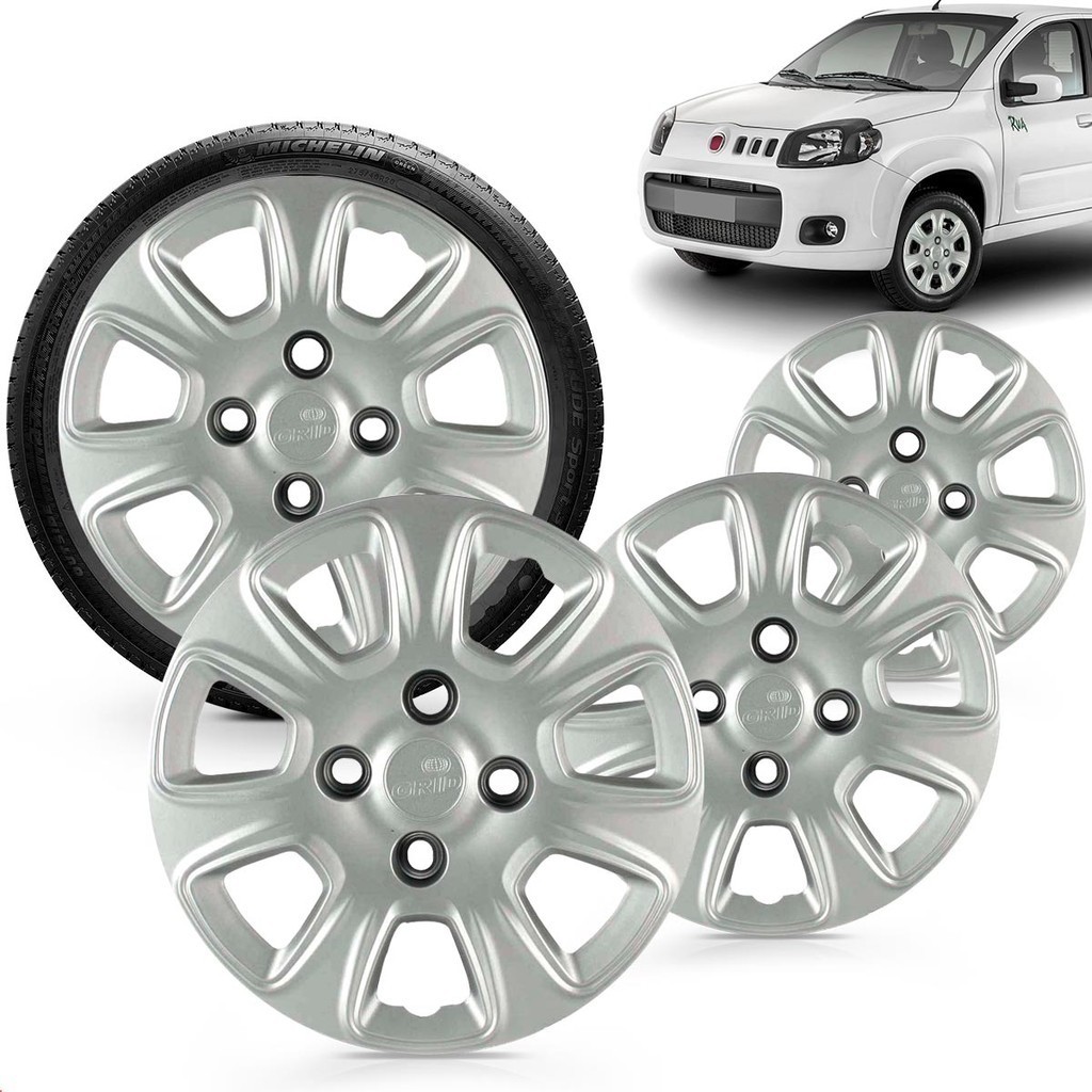 Kit 4 Calotas Uno Vivace 11 a 13 Aro 13 Prata Cubo Baixo Grid | Shopee ...