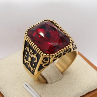 Anel Personalizado De Aço Inoxidável Retro Cross Gemstone Para Homens