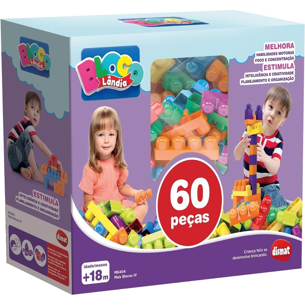 Blocos Didático De Encaixar E Montar 60 Pçs Dismat MK404 para Bebê Criança Encaixe