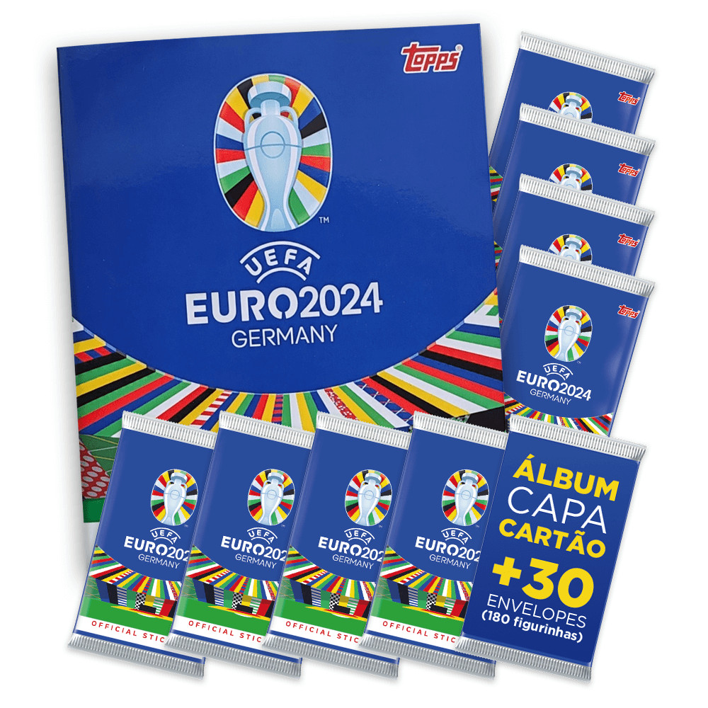 UEFA Eurocopa 2024 - Álbum Capa Cartão 30 envelopes (180 Figurinhas) - Oficial - Novo