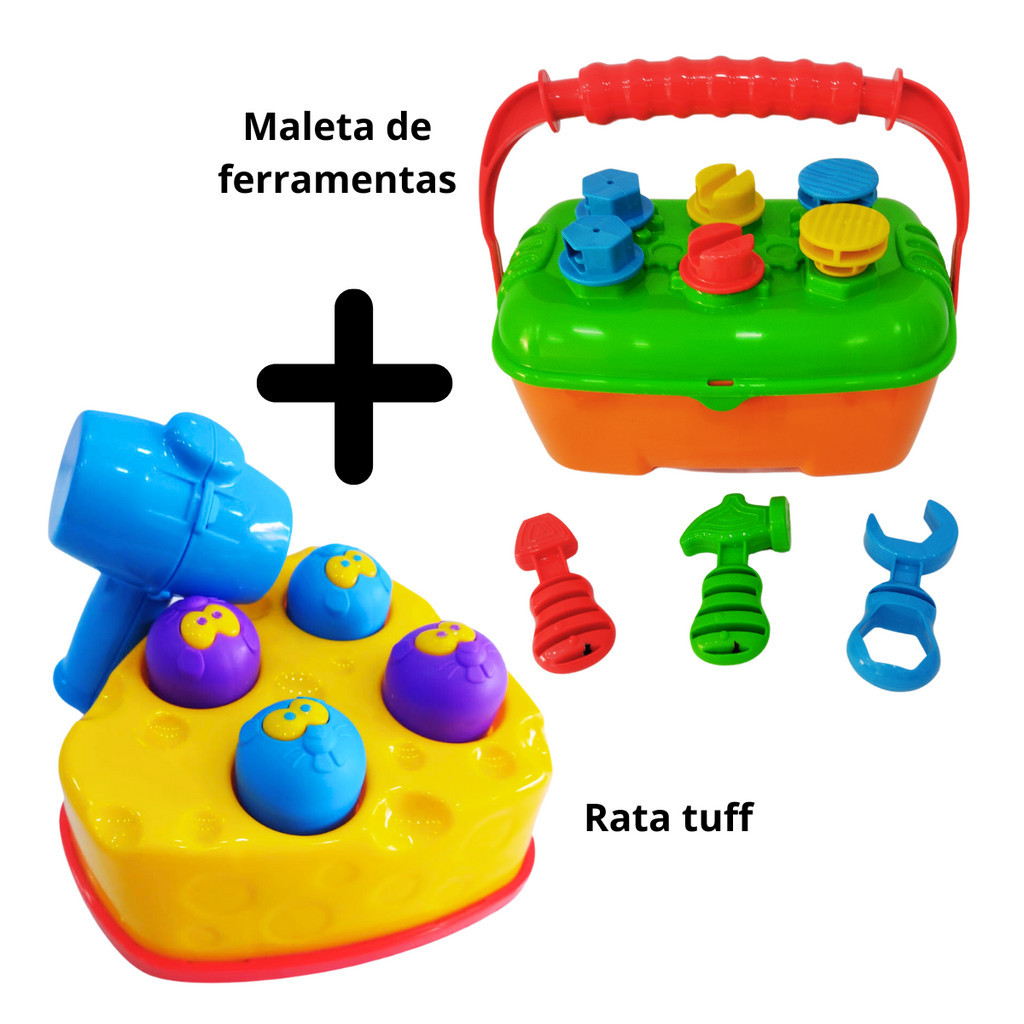 Kit 2 BRINQUEDOS MALETINHA DE FERRAMENTAS E BATE MARTELO RATA TUFF BEBÊ ...