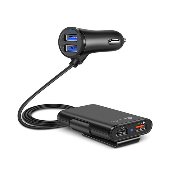 Carregador veicular automotivo 4x portas USB carregamento rápido extensão 1.8M 36W 8A