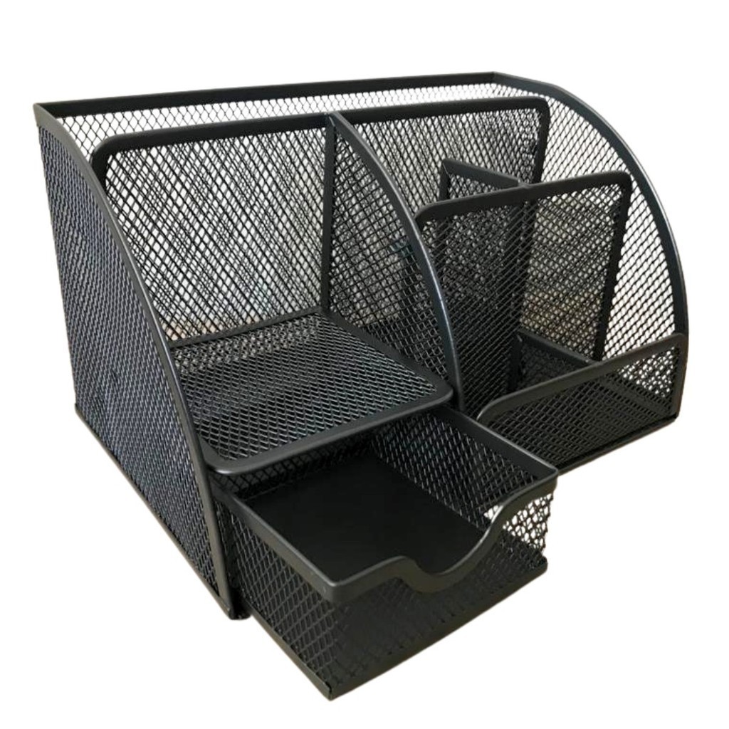 Organizador de Mesa Escritório Metal Aramado Porta Treco Caneta Lápis com Gaveta