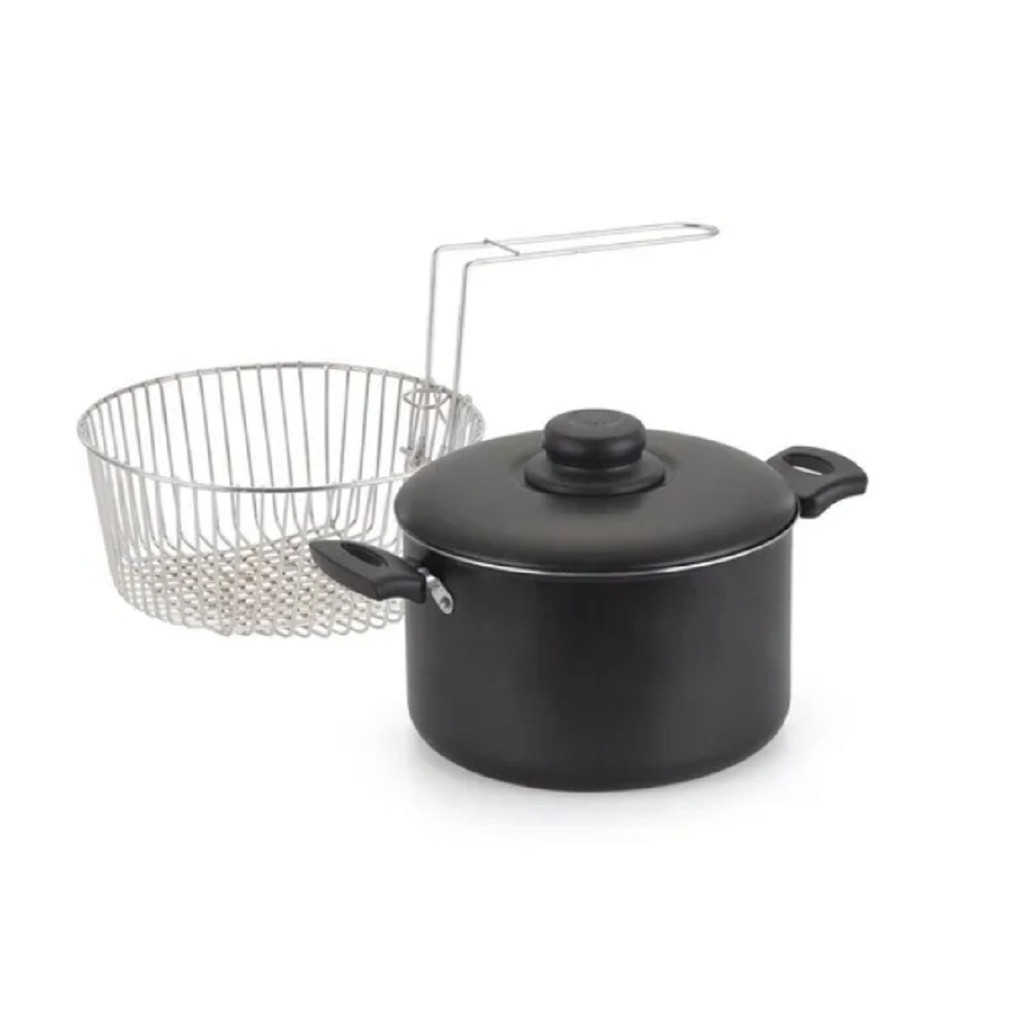 Panela Fritadeira C/Tampa E Cesto Para Fritura Antiaderente Cor Preto