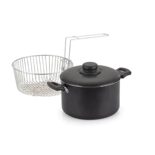 Panela Fritadeira C/Tampa E Cesto Para Fritura Antiaderente Cor Preto