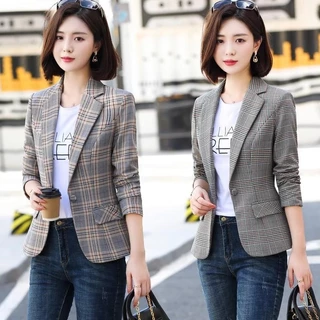 S-5XL Casaco Blazer Feminino Manga Longa Slim Primavera Outono Moda Casual Elegante Fato De Trabalho De Escritório Mais Tamanho Khaki Gray