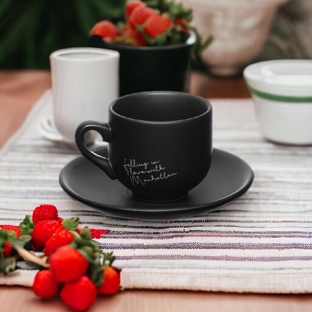 Jogo 6 Xícaras Porcelana Com Pires Manhattan Chá Café 90ml