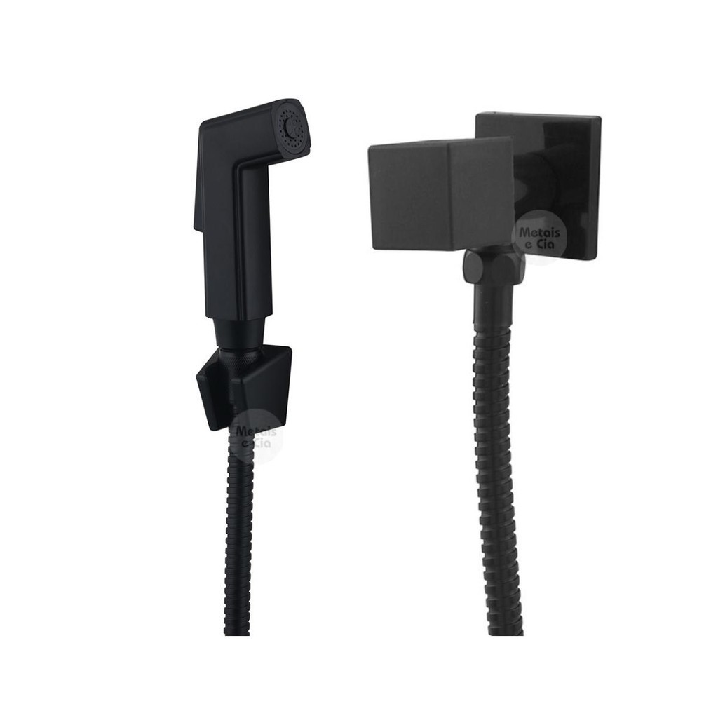 Ducha Higiênica Completa Quadrada Preta Para Banheiro