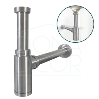 Sifão Copo Inox Escovado Universal Pia Suspensa Banheiro 7/8 e 1 1/4 Sifao Para Cuba Aparente Lavabo Luxo Quadrado Aço Inox 304 Fosco Parede Lavatorio