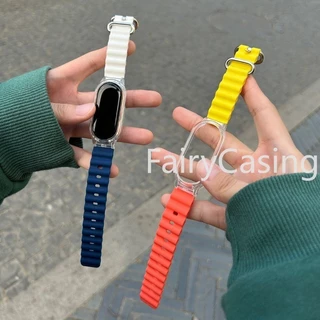 Cinto De Silicone Oceânico + Caixa De Vidro Para Xiaomi Mi Band 9 8 7 NFC Filme Protetor De Tela Miband 6 5 4 3 Bracelete De Proteção De PC Com Estrutura De Cobertura Completa