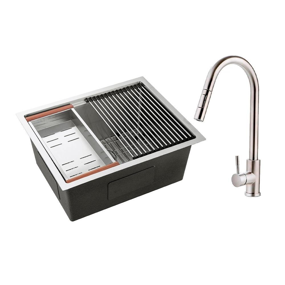 Cuba para Cozinha Gourmet com Acessórios Aruá e Torneira para Cozinha Misturador Monocomando Iriri Pingoo - Prata