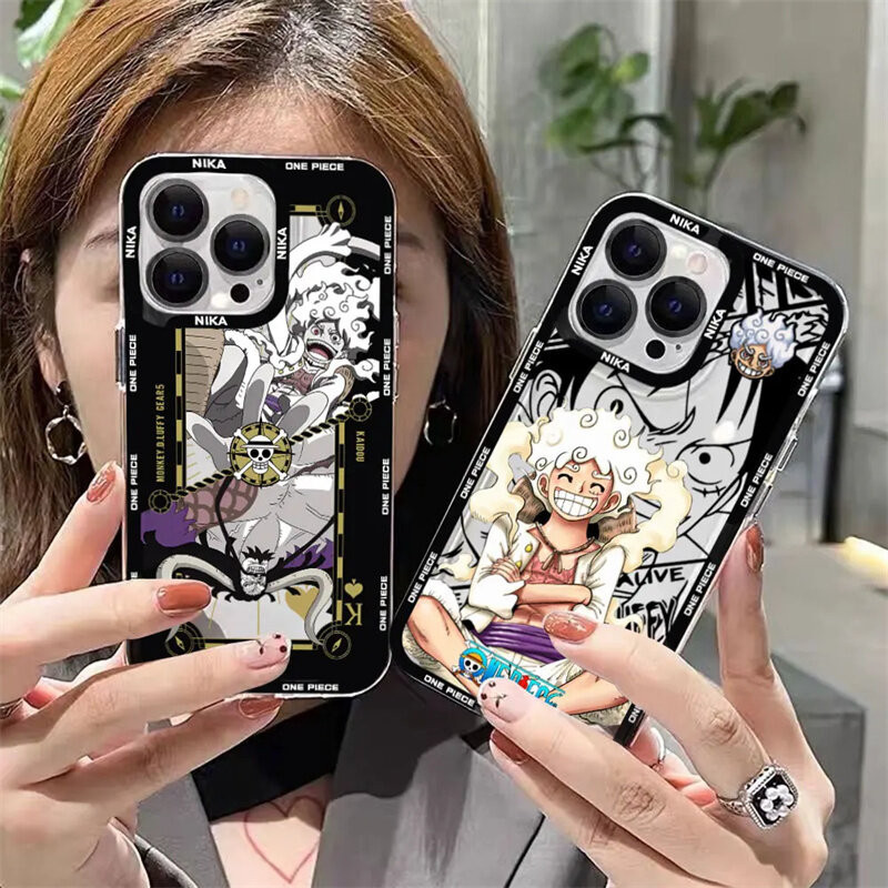 Capa Flexível De TPU Transparente Estampa De Desenho Animado Japonês Anime One Piece Nika Luffy Para OPPO A5S A12 A17 A35 A15S A16 A9 A31 2020 A54 A53 A55 A58 A36 A76 A96 F9 F11 A33 A95 A94 A98