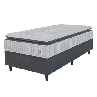 Cama Box Colchão Solteiro Molas Ensacadas City Pillow Top 88x188x61cm Branco / Cinza Hellen - Suporta até 110kg por Pessoa