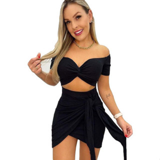 Conjunto Saia Transpassada De Amarrar Cropped Ciganinha