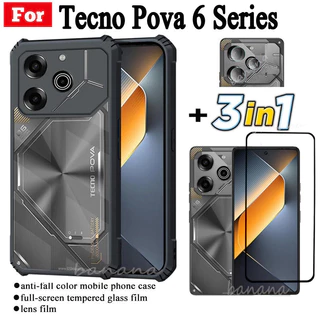 Tecno Pova 6 5G Caixa Para Telefone Celular Anti-Queda Pro Spark 20 20C Go 2024 2023 5 Filme De Vidro Temperado + lens
