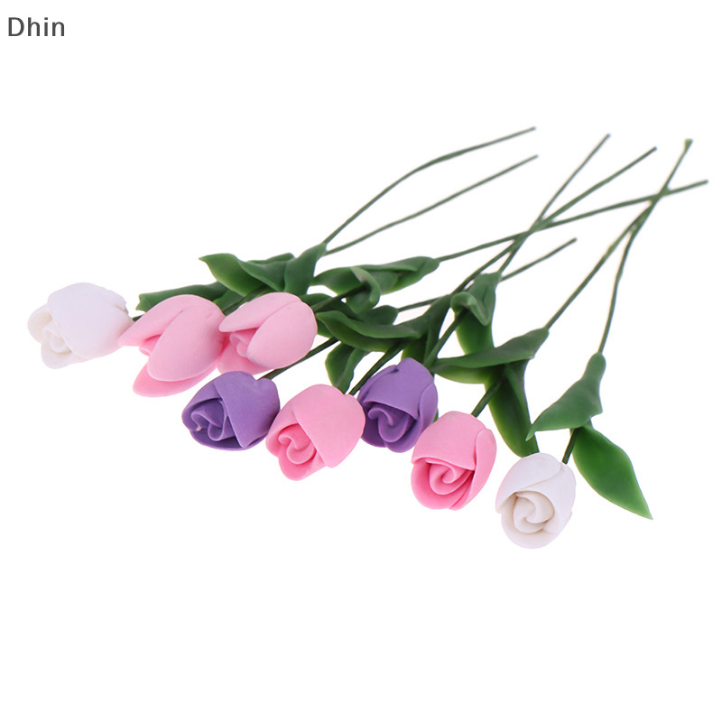 [Dhin] 5Pcs 1 : 12 Dollhouse Miniatura Tulipa Flor s Modelo Home Decor Toy COD