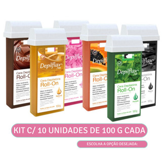 Kit 10 Unidades Refil Cera Depilatória Roll-On Depilflax 100 g