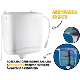 Caixa De Descarga Plástica Suspensa 6 A 9 Litros C/ Engate Flexível Universal P/ Vaso Sanitário Banheiro Branco Tigre