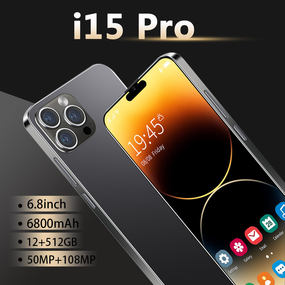 Smartphone i15 Pro 12GB + 512GB 6800mAh 6,8 4GB Câmera HD Dual SIM 5G WiFi Estudante Aprendendo Celular Standby-GoodLuckGift