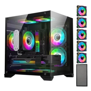 Gabinete Gamer Com 5 Fans Rgb Inclusas Micro Mini Atx Water cooler Tampa de Vidro