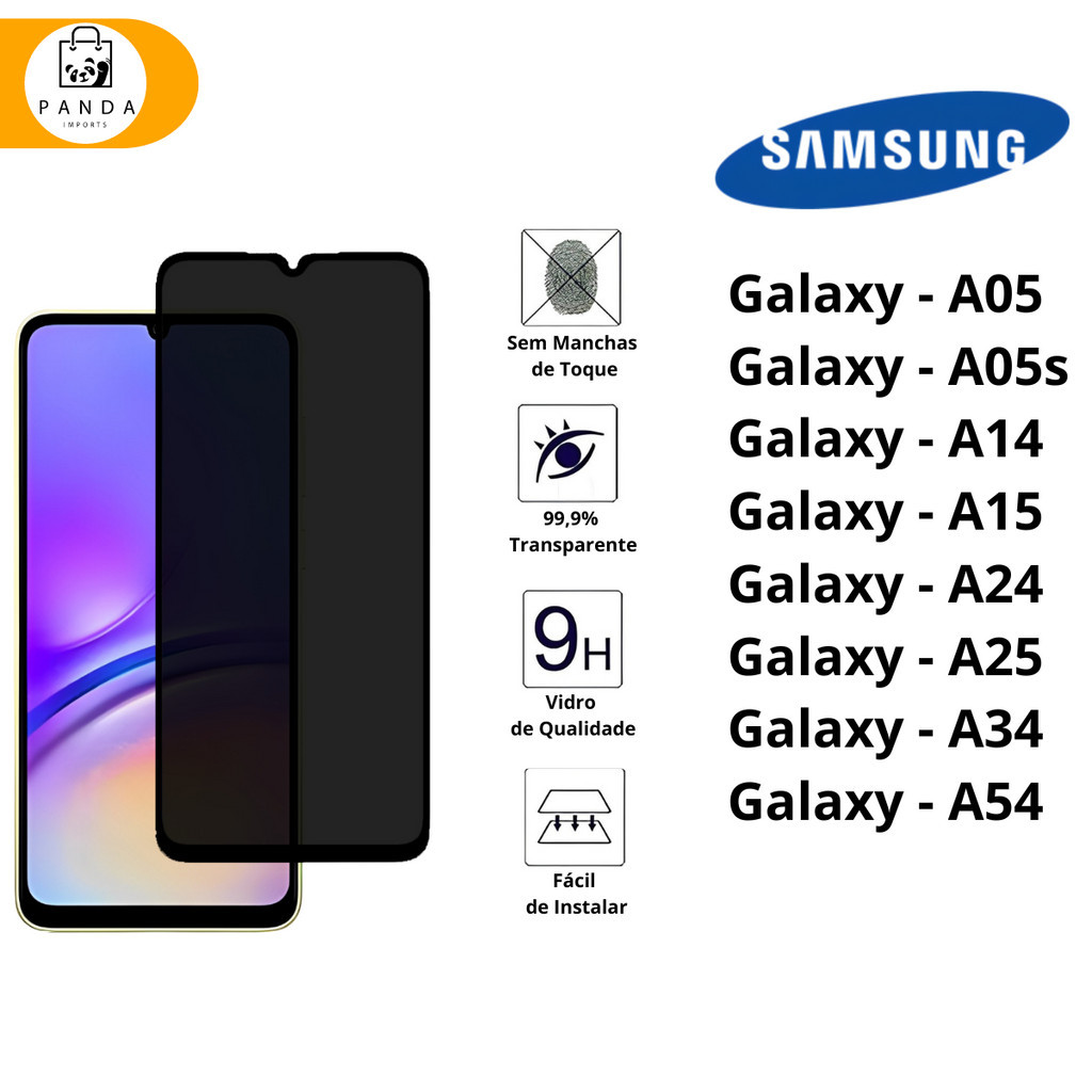 Película Privacidade 3D Vidro Anti Spy Para Samsung Galaxy A05/A05s/A14/A15/A24/A25/A34/A54
