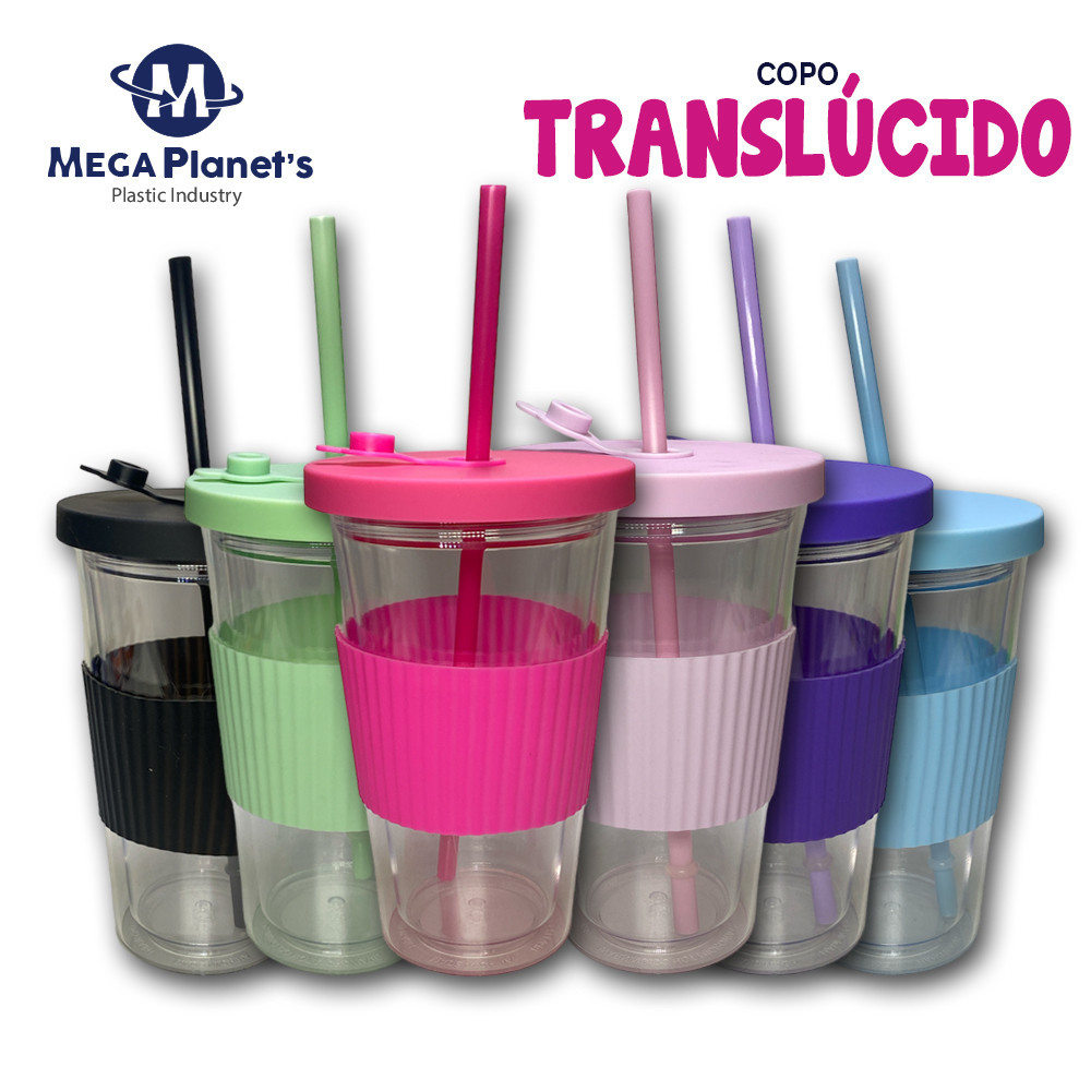 Copo Transparente 450 ML C/ Canudo Parede Dupla | Copo Com Silicone
