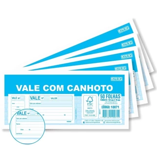 Vale com Canhoto 50 Folhas Kit 5 Blocos 15x7 São Domingos Ideal para Emissão de Vale Recibo Comercial