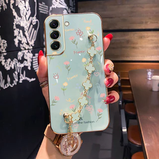 Caixa Samsung Galaxy S24 Plus S24 Padrão De Flor Ultra Pequena Com Pulseira De Quatro Folhas Clover Capa Protetora À Prova De Choque