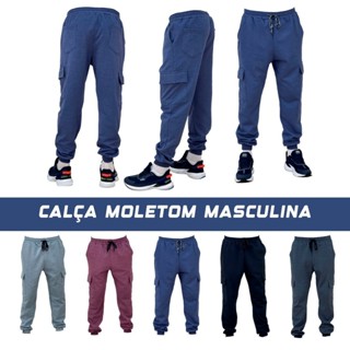 Calça Cargo Moletom Flanelado 6 Bolsos Estilo Jogger Casual