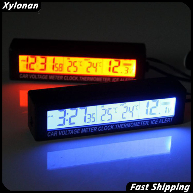 XY EC88 Termômetro De Carro + Relógio + Voltímetro Eletrônico Ferramenta Luminosa De Cor Dupla