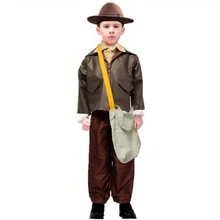 Fantasia Infantil Indiana Jones Roupa Caçador Com Chapéu Cinto e Bolsa