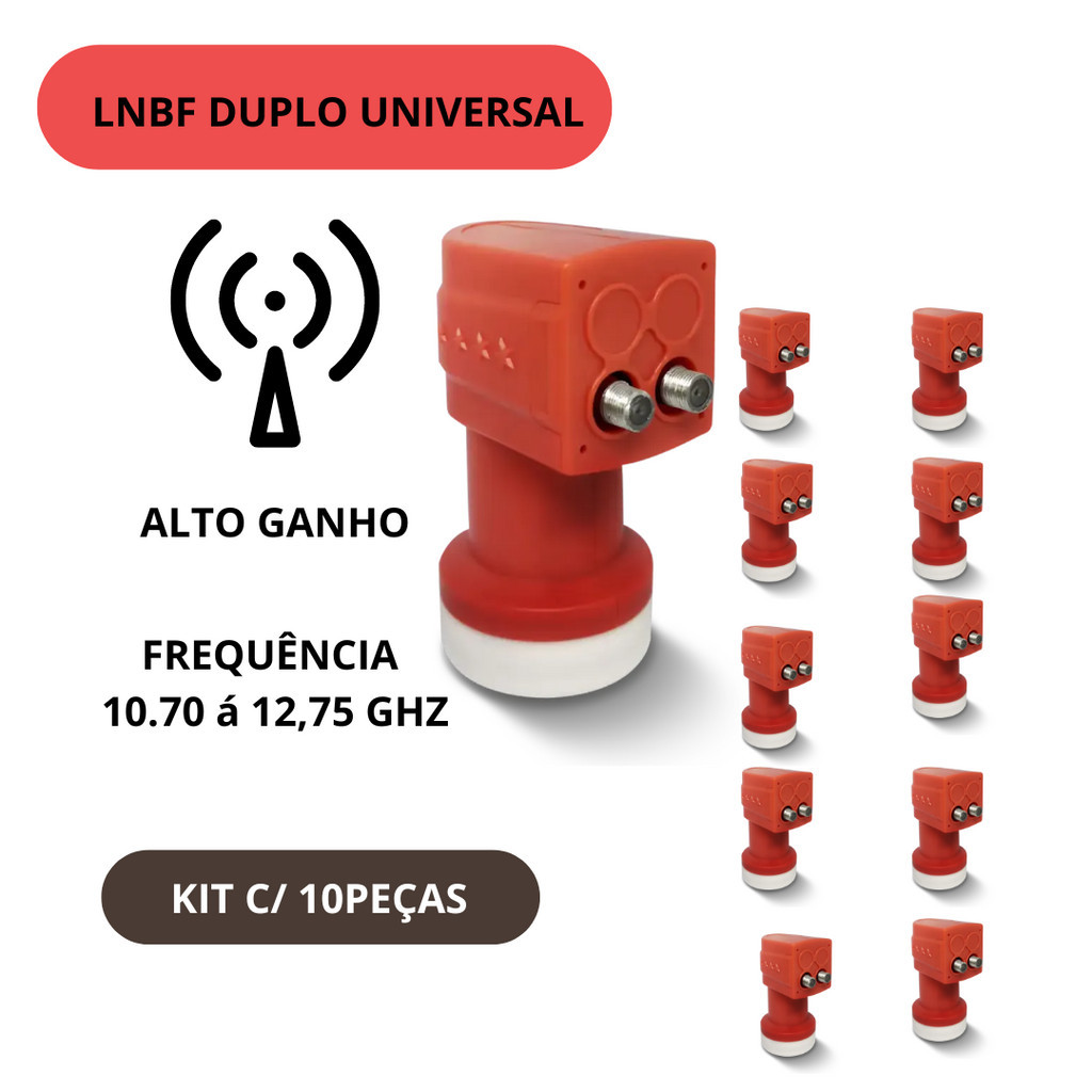Kit 10 Lnb Duplo Banda Ku Universal Full Hd Lnbf 2 Saídas