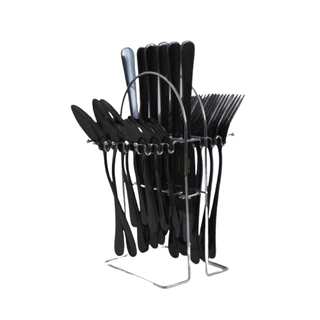 Kit 25 Talheres Preto Cozinha Alta Qualidade + Suporte