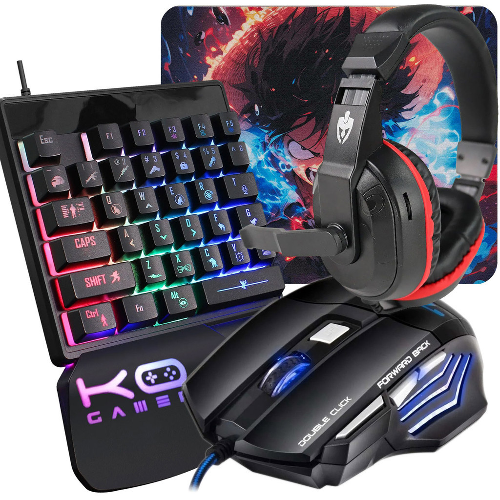 Kit GAmer Completo Teclado de Uma Mão Mouse Led 3200Dpi Mouse Pad Speed ...