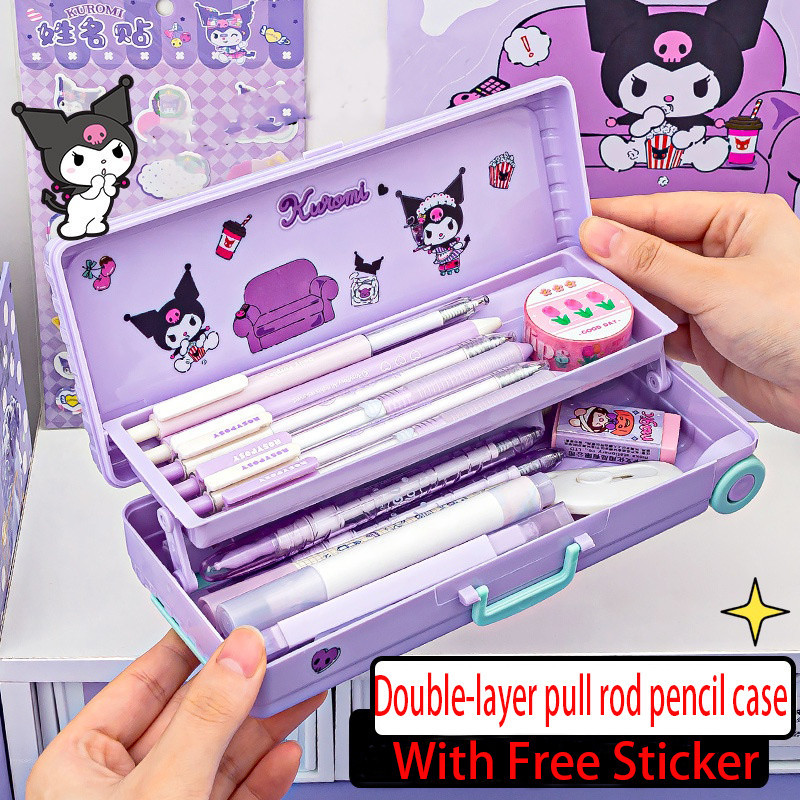 Sanrio Kuromi Caixa De Lápis Dupla Camada Plástica Organizadora De