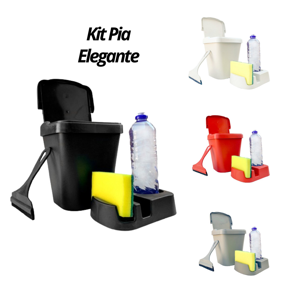 Kit Pia 3 Peças Lixeira Porta Detergente Mini Rodo Cozinha | Shopee Brasil