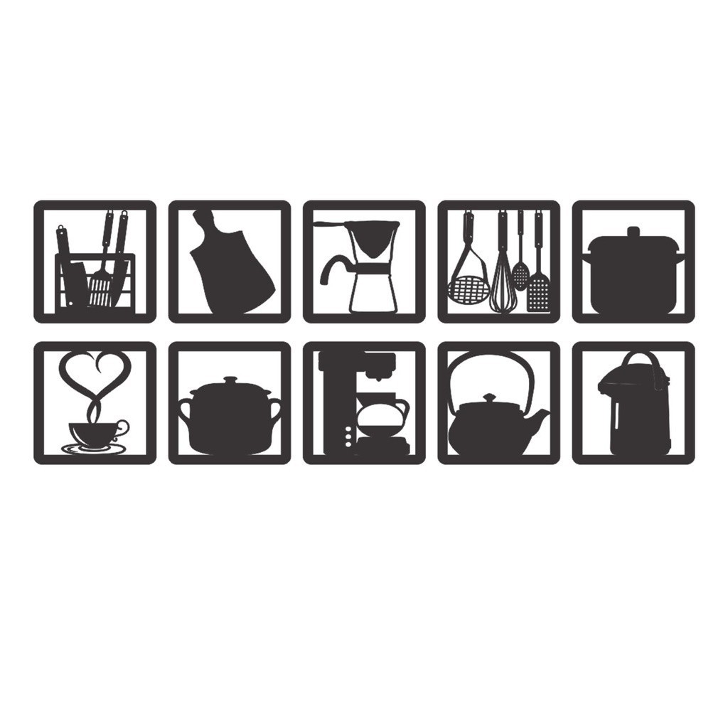Quadros Decorativo Vazado Kit Utensílios de Cozinha 3mm MDF Preto Fosco
