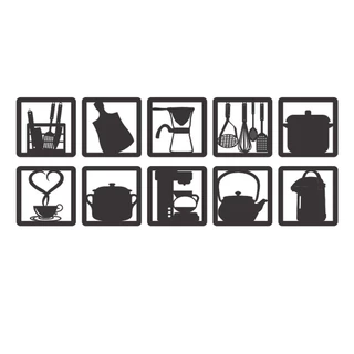 Quadros Decorativo Vazado Kit Utensílios de Cozinha 3mm MDF Preto Fosco
