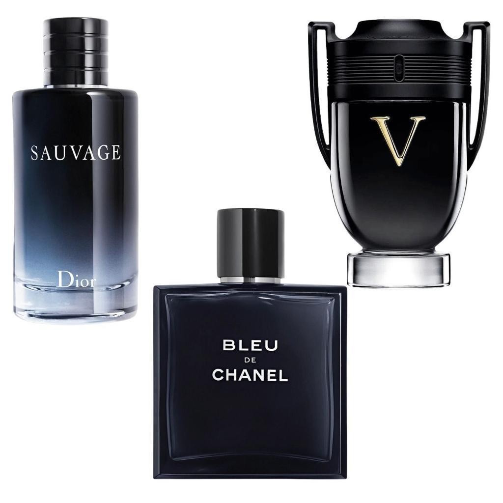 Kit 3 Perfumes Masculino Tradicional Sauvage, Bleu e Invictus Victory -