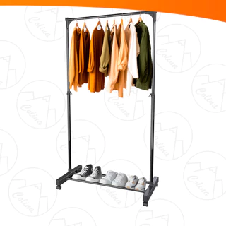 Arara Dupla Closet Ferro e Plástico Cabideiro Com Rodinha Suporta Até 3Kgs