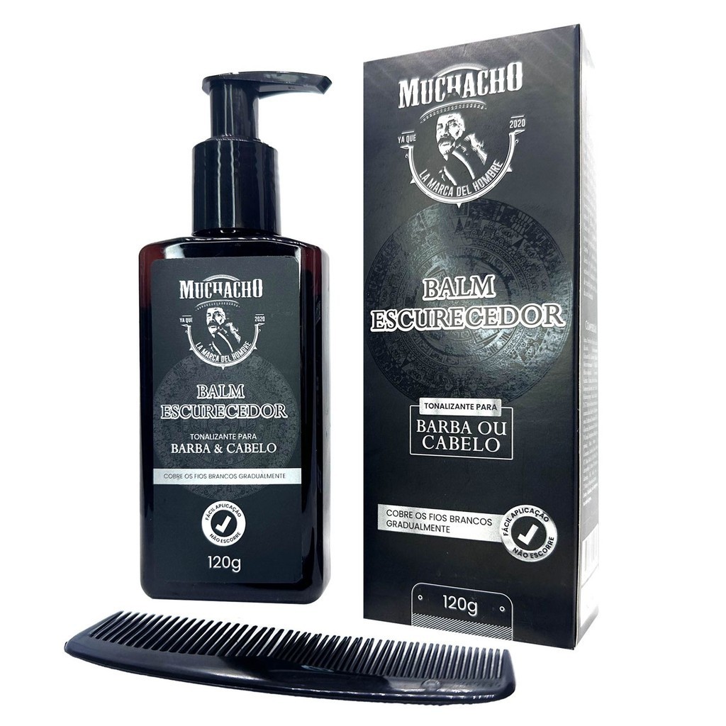 Balm Escurecedor de Barba e Cabelo Muchacho 120ml - Com pente aplicador