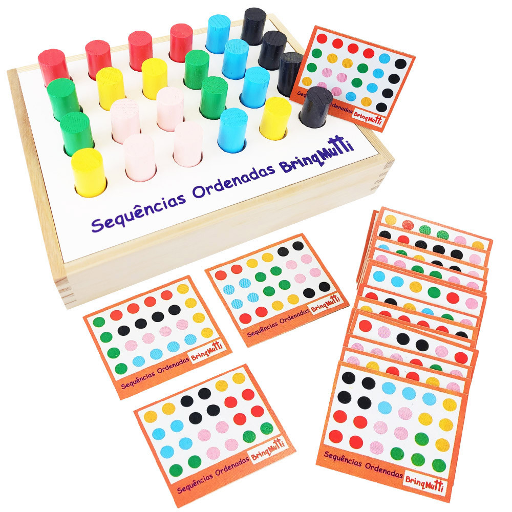 Brinquedo de Madeira Educativo Colorido Matemática Coordenação Motora Sequência de Cores