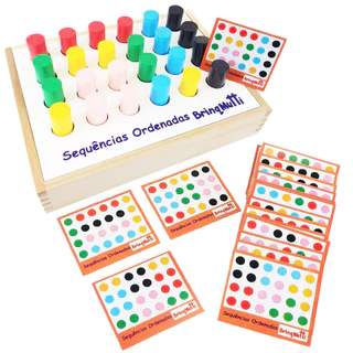Brinquedo de Madeira Educativo Colorido Matemática Coordenação Motora Sequência de Cores