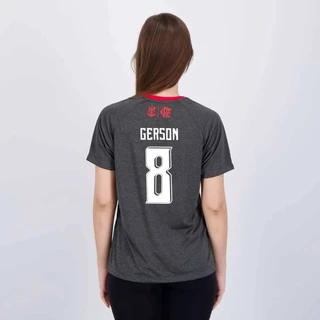 Camisa Flamengo Gerson 8 Var Feminina Cinza