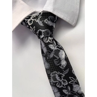 Gravata Floral Slim Cinza e Preta- 2400 Fios