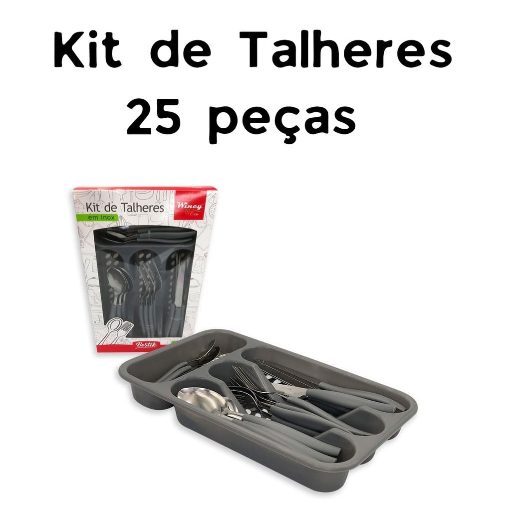 Kit Talheres Inox- 25 Peças- Cinza | Shopee Brasil