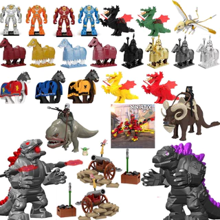 Brinquedos Educativos Infantis Da Série medieval De Armadura Pesada Preta De Cavalo De Guerra minifigure